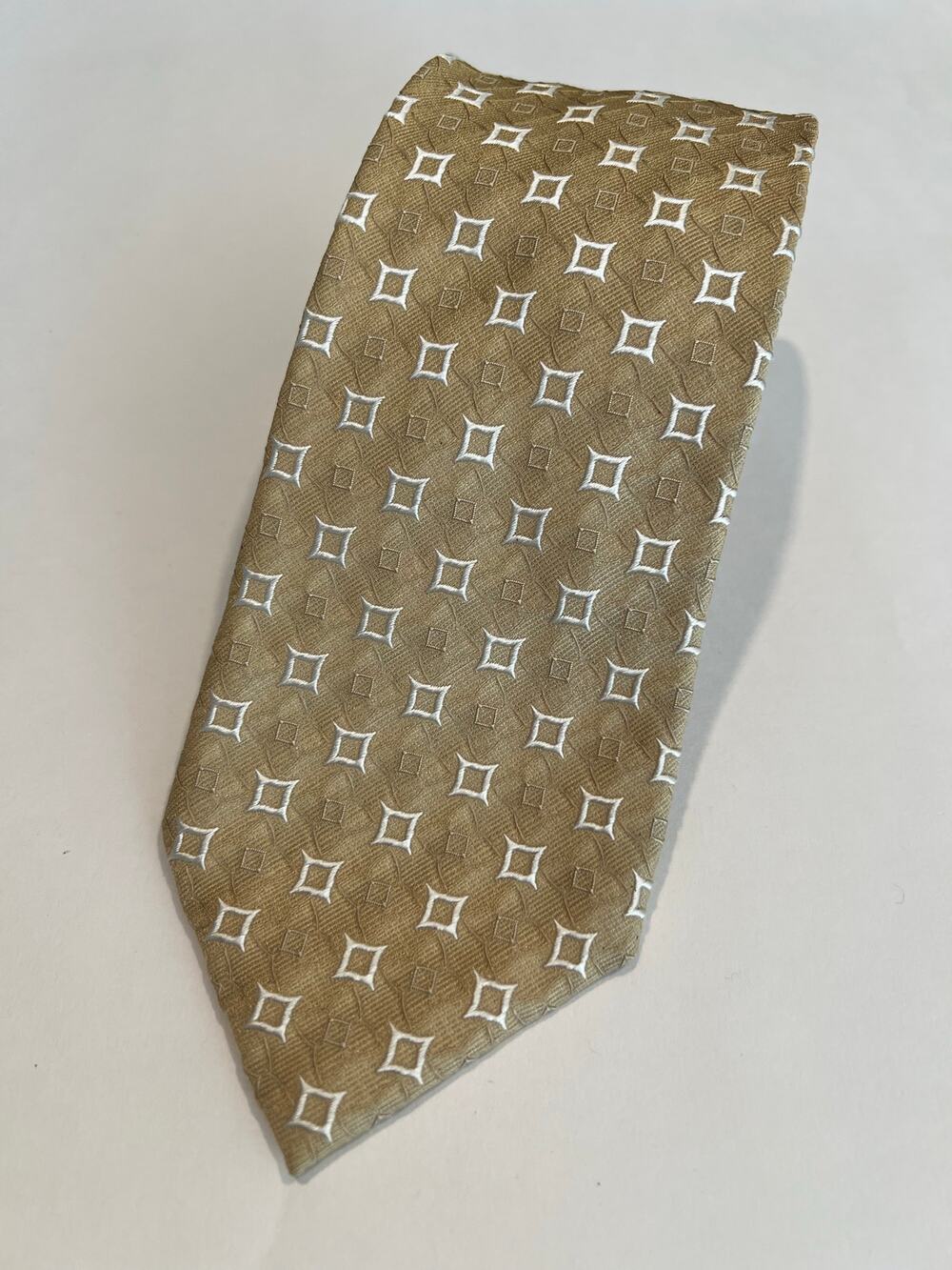 Ermenegildo Zegna Made in Italy Men’s Silk Neck Tie Gold White Geometric SG